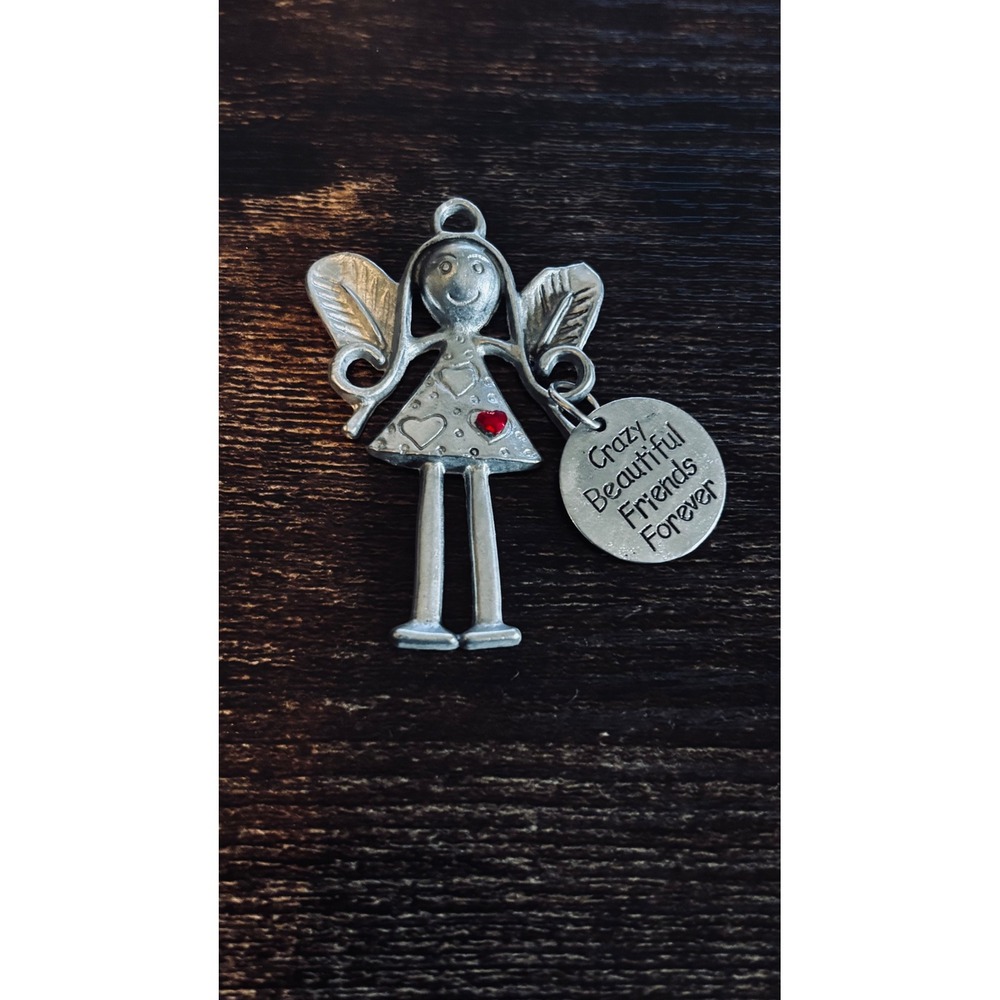 Silver Tone Crazy Beautiful Friends Forever Angel Charm Pendant